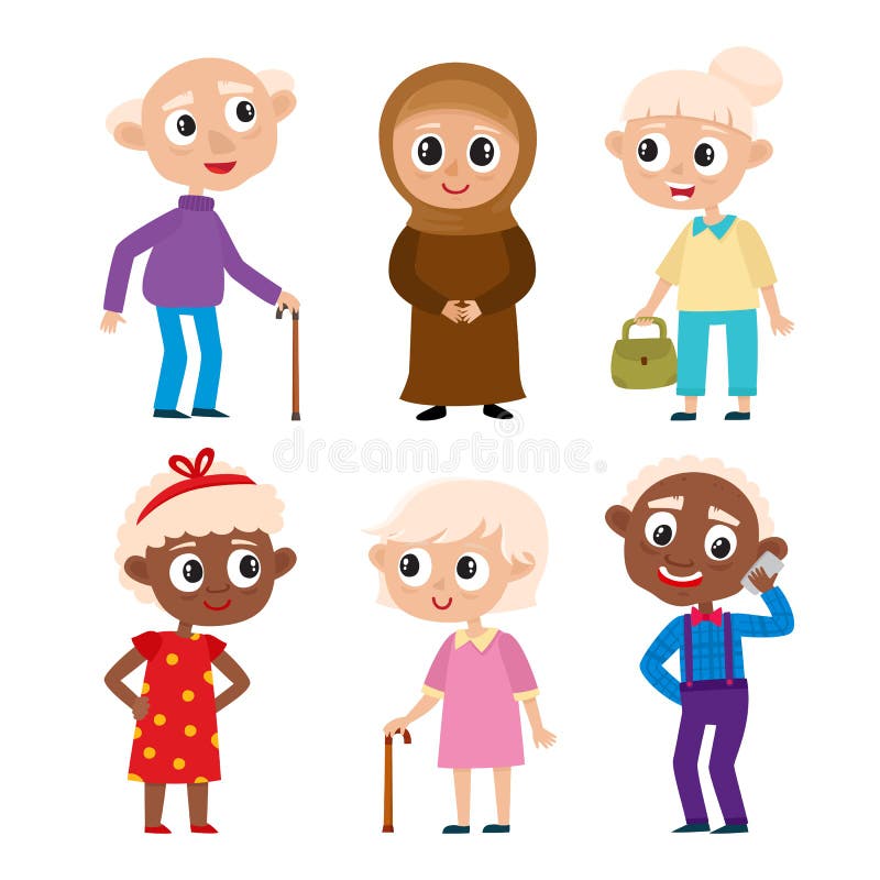 Cartoon European, Muslim and African Old People Isolated on White. Stock Vector - Illustration of people, grandmother: 190712324 Cartoon European, Muslim and African Old People Isolated on White. Stock Vector - Illustration of people, grandmother: 190712324