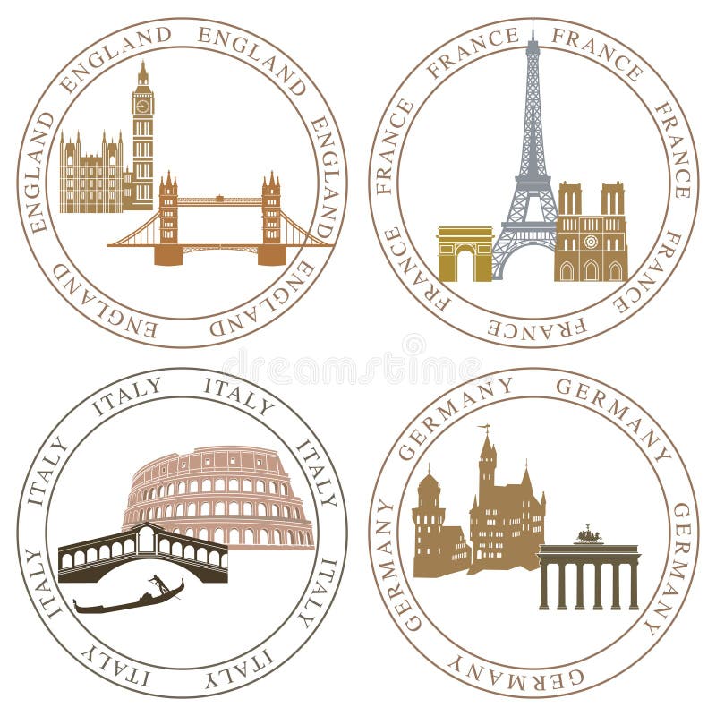 Famous European landmarks stock vector. Illustration of 32203533