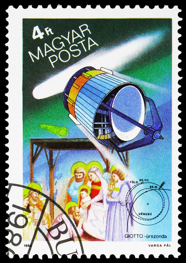 European Space Agency Giotto and the Three Magi, Halley`s Comet serie, circa 1986 stock photography European Space Agency Giotto and the Three Magi, Halley`s Comet serie, circa 1986 stock photography