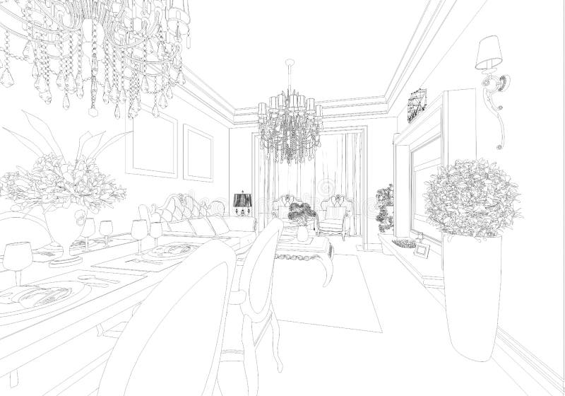 European Style Drawing Room Design Stock Illustration Illustration of