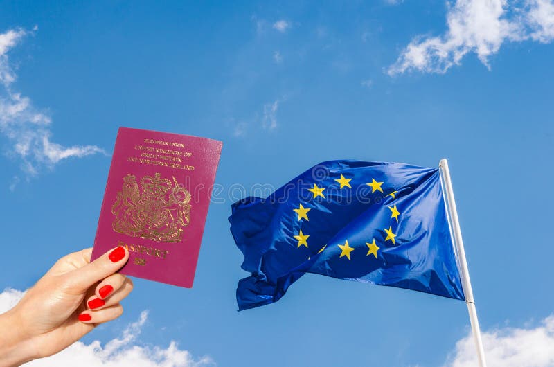 UK passport and EU flag - Brexit theme