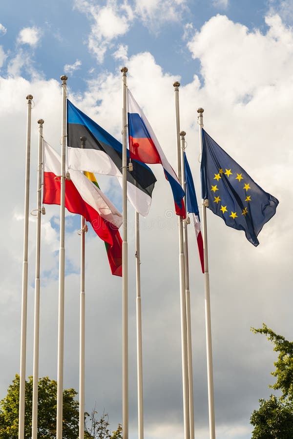 European Union flag and other countries flags. royalty free stock photos European Union flag and other countries flags. royalty free stock photos