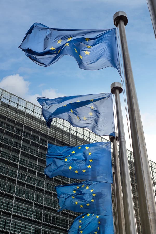 European Union flags in front of the Berlaymont building (European commission) in Brussels, Belgium. royalty free stock images European Union flags in front of the Berlaymont building (European commission) in Brussels, Belgium. royalty free stock images