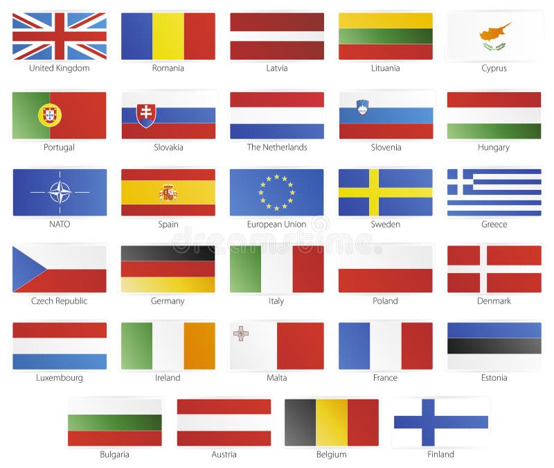 Vector illustration of button flags of the 27 members of the European Union as of 2008 plus NATO and the EU. With slick icon borders. Flag malta vector vectors