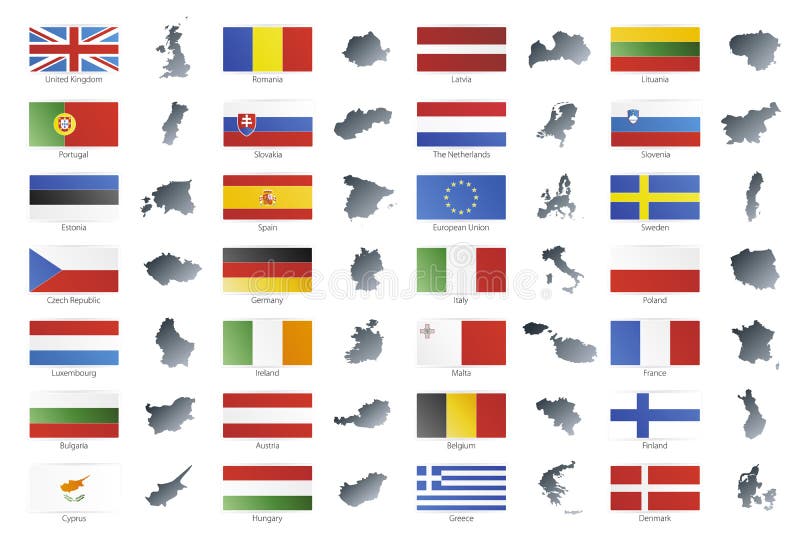 Vector illustration of button flags of the 27 members of the European Union as of 2008 plus NATO and the EU. Coupled with national maps. Flag malta vector vectors