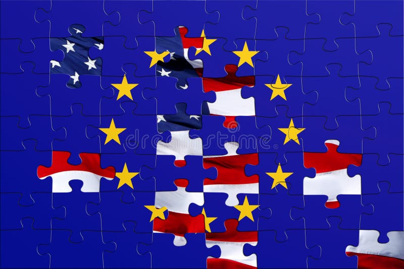 European and Usa Puzzle Flag Stock Illustration - Illustration of