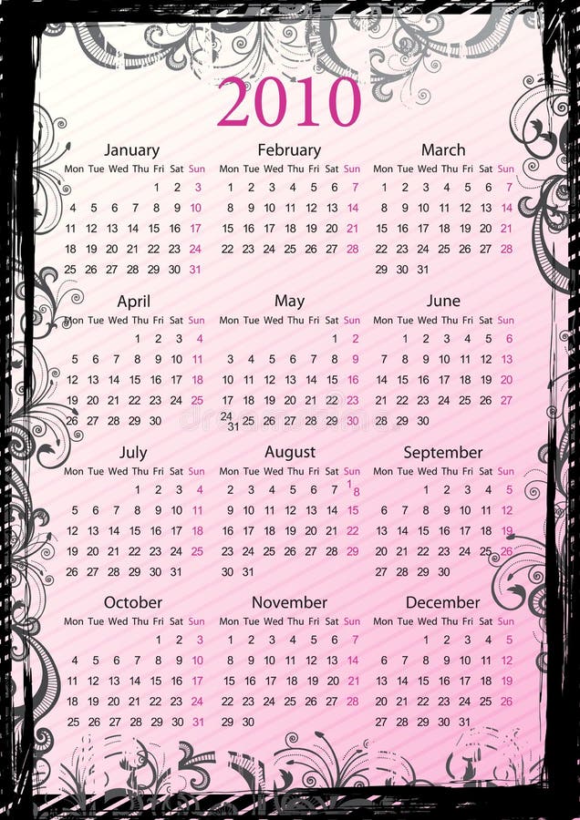 European Vector floral grungy calendar 2010