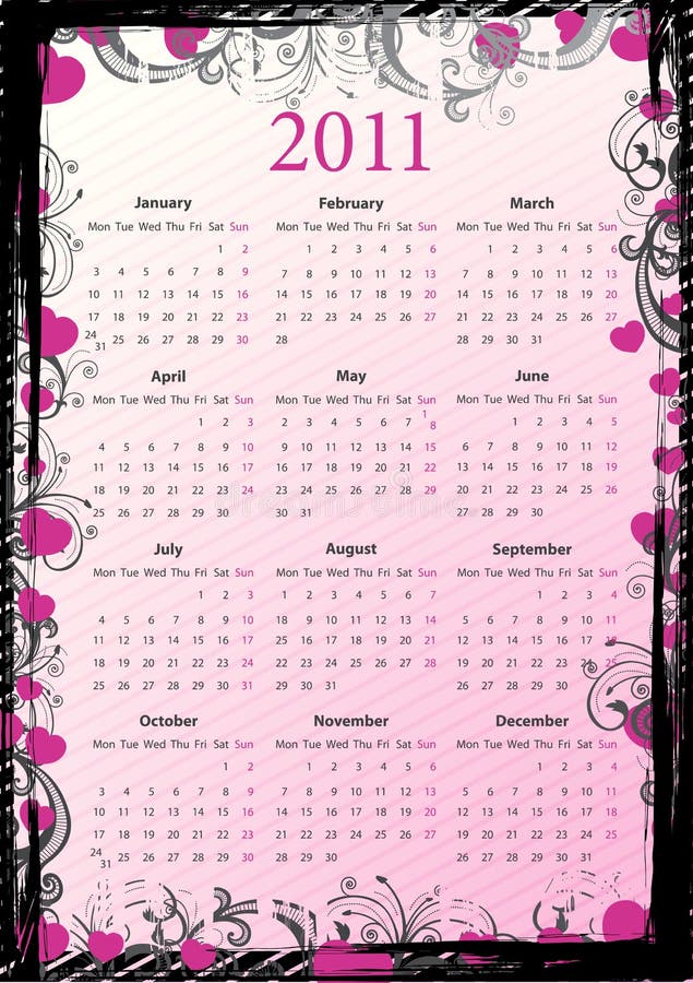 European Vector floral grungy calendar 2011