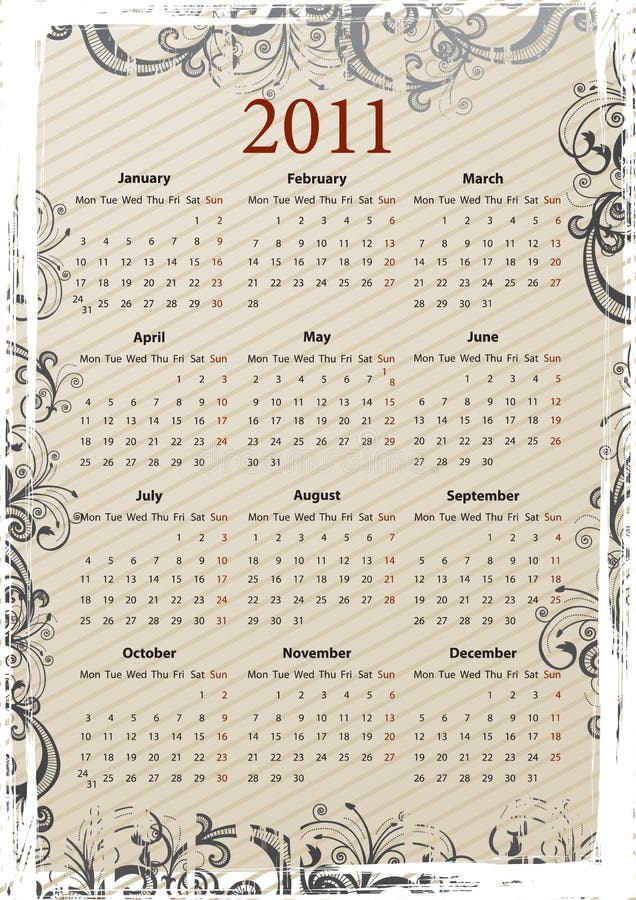 European Vector grungy calendar 2011