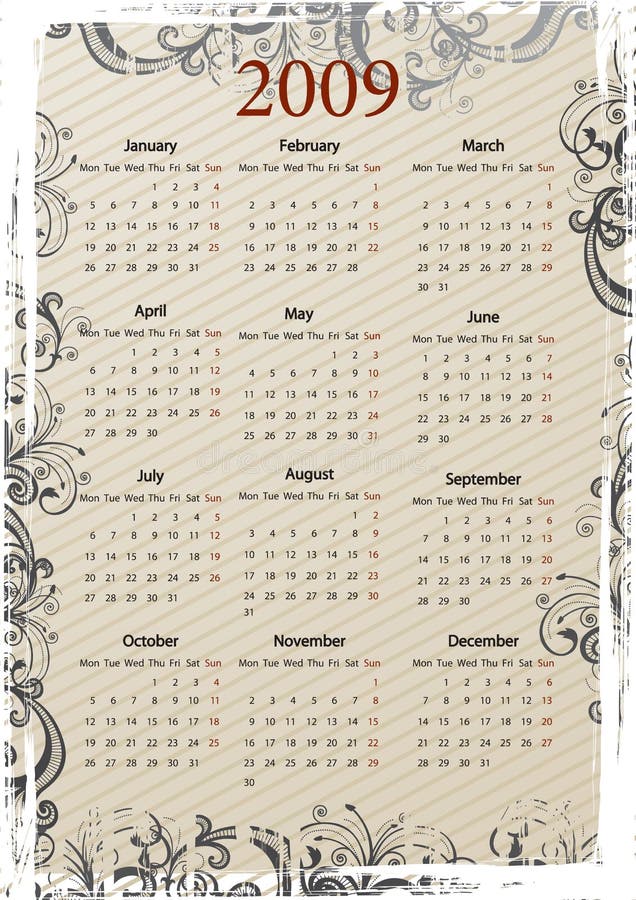 European Vector grungy calendar