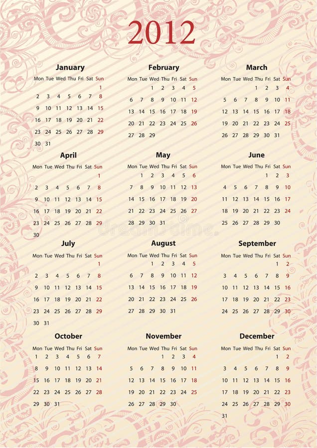 European Vector pink calendar 2012