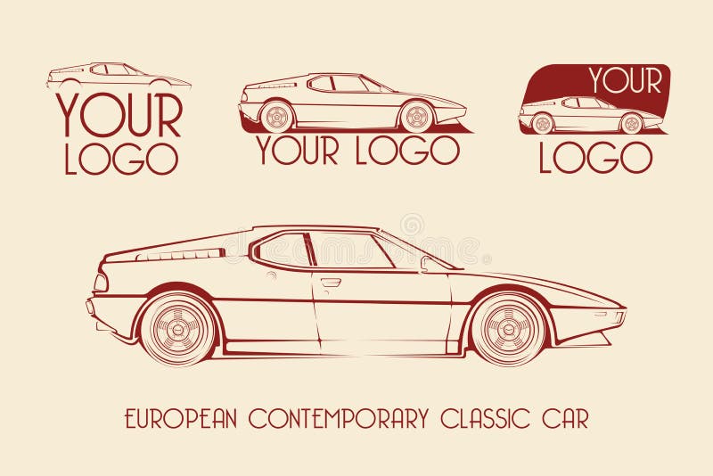 Europeisk klassisk sportbil, konturer, logo royaltyfri illustrationer Europeisk klassisk sportbil, konturer, logo royaltyfri illustrationer
