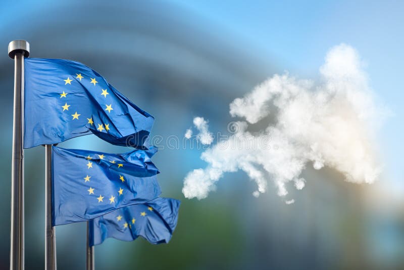 Europeiska fackliga flaggor och översikt av Europa arkivfoton Europeiska fackliga flaggor och översikt av Europa arkivfoton