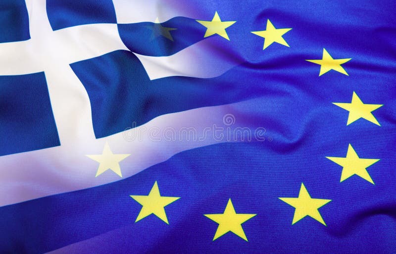Europejski zjednoczenie i Grecja Pojęcie związek między UE i Grecja Machać flaga UE i Grecja zdjęcia royalty free Europejski zjednoczenie i Grecja Pojęcie związek między UE i Grecja Machać flaga UE i Grecja zdjęcia royalty free