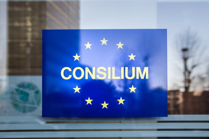 Europese Unie consiliumteken in Brussel België stock foto Europese Unie consiliumteken in Brussel België stock foto