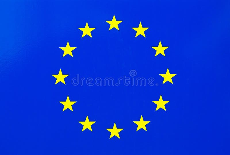 European Union flag on a metal surface. European Union flag on a metal surface