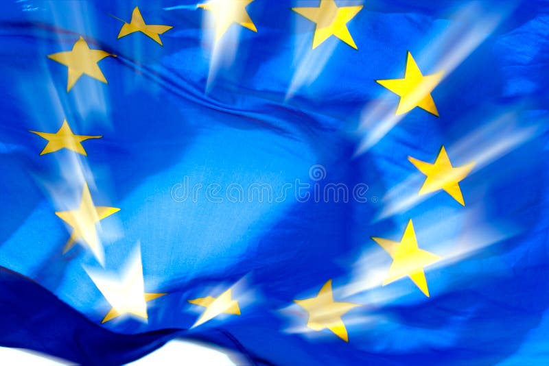 European union flag and sunbeams. European union flag and sunbeams