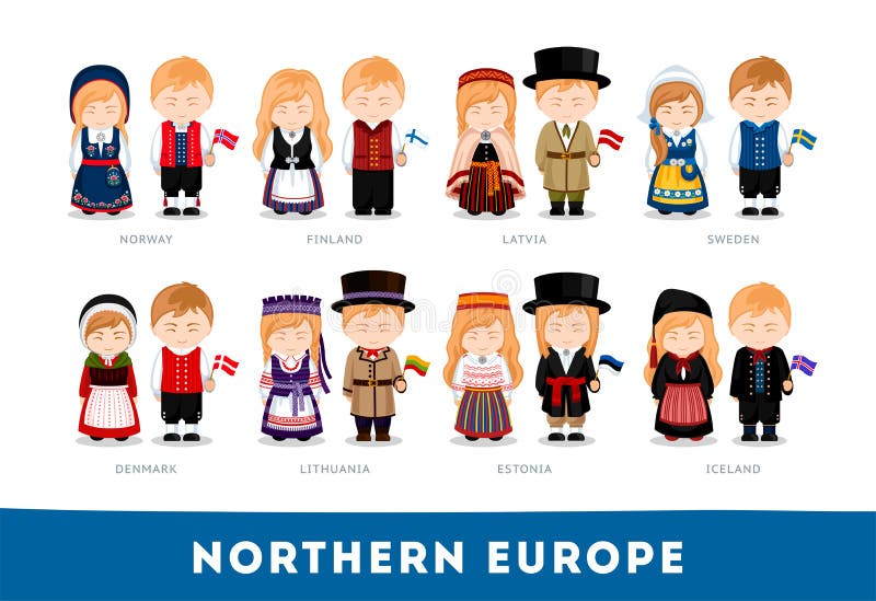 Europeus na roupa nacional Northern Europe