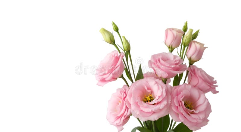 Eustoma Blüten Anordnung rosa Blütenblätter und grüne Knospen Blütenblüte Flora stock abbildung