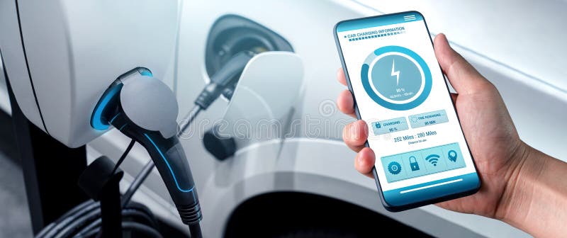 EV Charging Station for Electric Car with Mobile App Display Charger Status  Stock Photo - Image of hybrid, device: 229293336