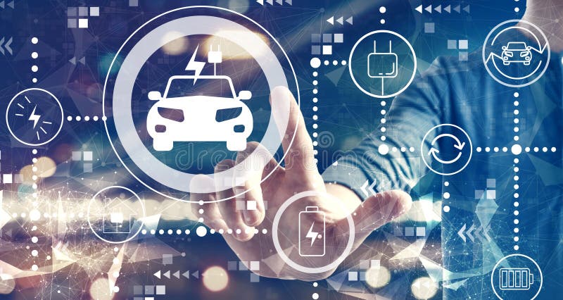 EV concept with a man on city background royalty free stock photos EV concept with a man on city background royalty free stock photos