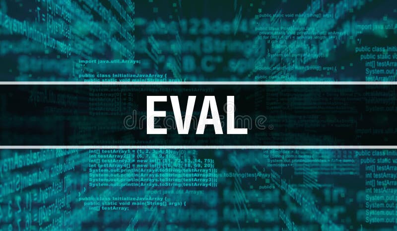 Eval with Digital java code text. Eval and Computer software coding vector concept. Programming coding script java, digital program code with Eval on screen illustration. Programming vector software code program stock images, royalty-free photos and pictures