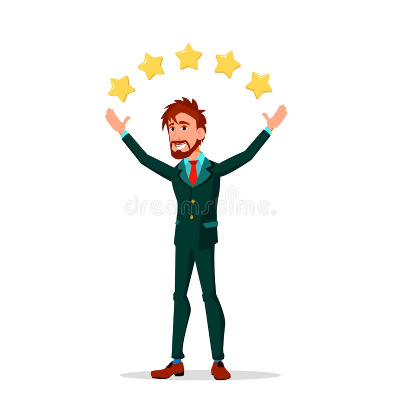 Evaluation of Customer Service. Manager Throws Up Five Stars from His Hands Vector Flat Cartoon Illustration Stock Vector - Illustration of consumer, five: 142919392 Evaluation of Customer Service. Manager Throws Up Five Stars from His Hands Vector Flat Cartoon Illustration Stock Vector - Illustration of consumer, five: 142919392