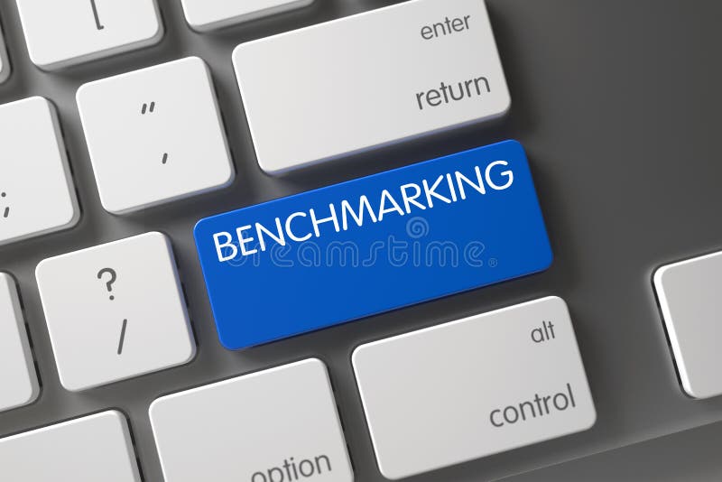 Benchmarking Concept Modern Laptop Keyboard with Benchmarking on Blue Enter Button Background, Selected Focus. 3D Illustration. Benchmarking Concept Modern Laptop Keyboard with Benchmarking on Blue Enter Button Background, Selected Focus. 3D Illustration.