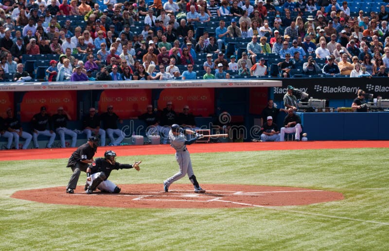 Tampa Bay Rays third baseman Evan Longoria at bat against the Toronto Blue Jays in Toronto on September 11, 2010. Tampa won 13-1. Catcher Jose Molina.