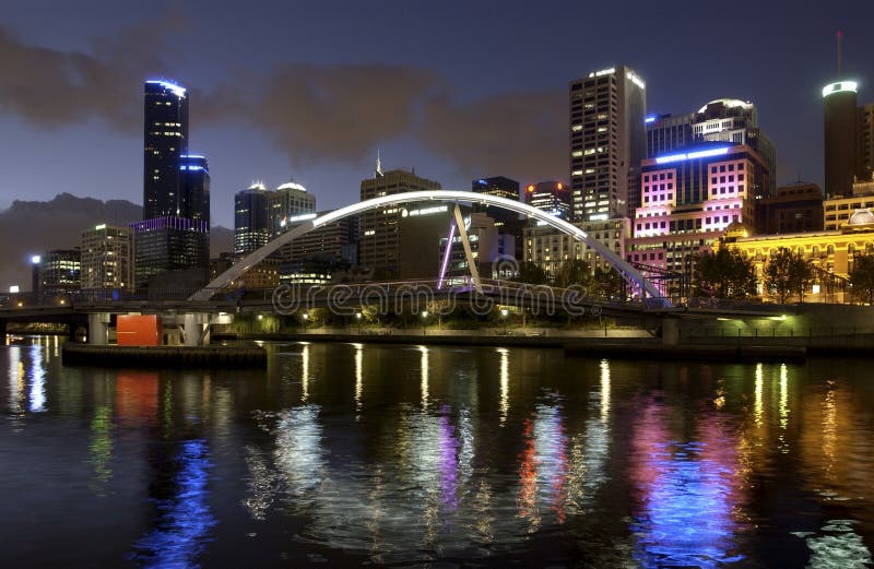 Evan Walker Bridge crosses the Yarra River from the City of Melbourne to the Southbank of Melbourne, Australia. Evan Walker Bridge crosses the Yarra River from the City of Melbourne to the Southbank of Melbourne, Australia