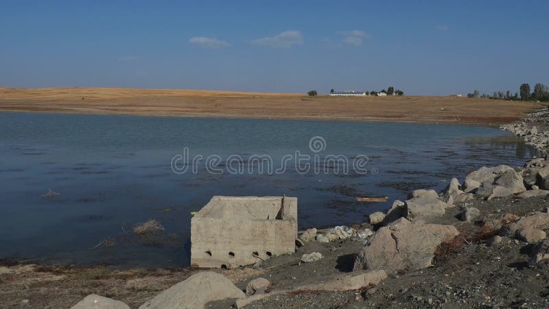 Evaporation and drought in summer heat, decrease in water level. Decrease video