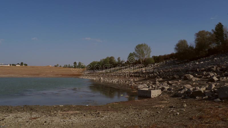 Evaporation and drought in summer heat, decrease in water level. Decrease video