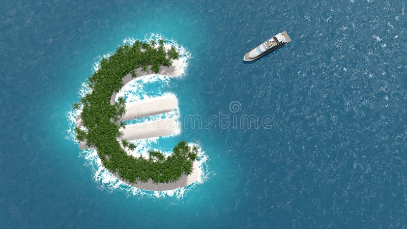 Evasione finanziaria o di ricchezza del paradiso fiscale, su un'euro isola Una barca di lusso sta navigando all'isola