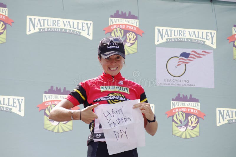 Evelyn Stevens Wins Most Aggressive Rider Jersey. STILLWATER, MN - June 12: Women's pro cyclist Evelyn Stevens wins Most Aggressive Rider Jersey at the royalty free stock image Evelyn Stevens Wins Most Aggressive Rider Jersey. STILLWATER, MN - June 12: Women's pro cyclist Evelyn Stevens wins Most Aggressive Rider Jersey at the royalty free stock image