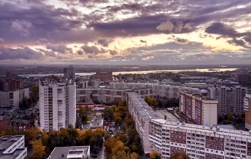 Evening Aerial View Of Capital Of Siberia Novosibirsk Stock Image