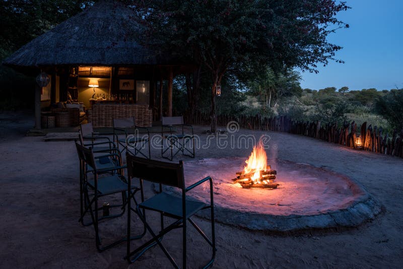 Camp fire in safari lodge