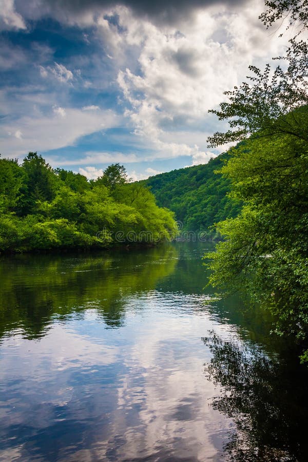 Evening clouds reflections in the Lehigh River, at Lehigh Gorge