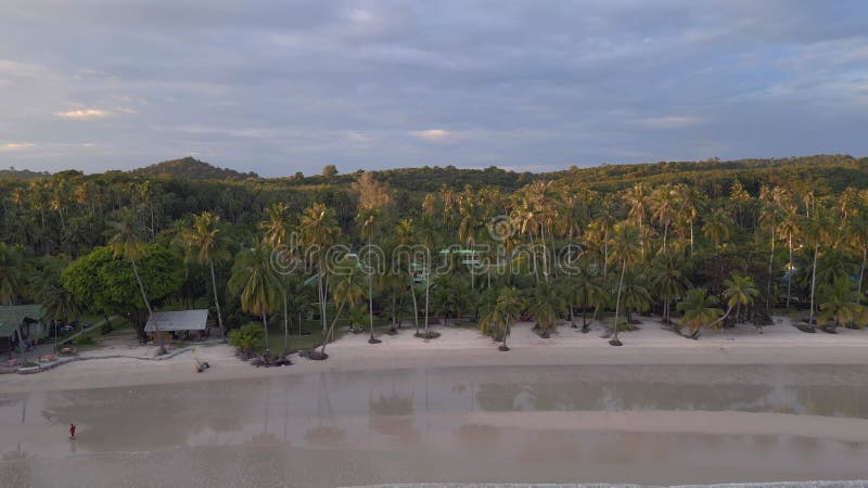 Evening Khlong Hin beach at dream island. Great aerial top view flight drone