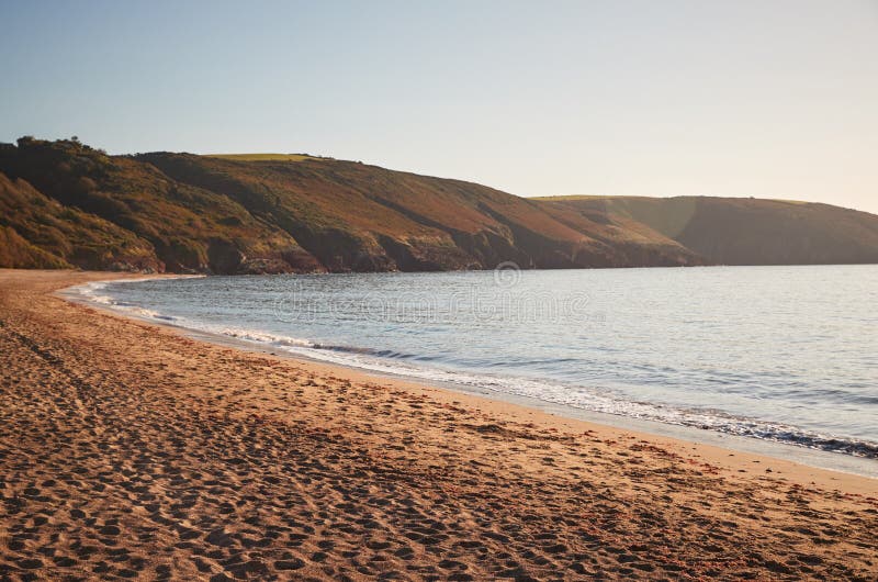 Evening Light Over Wide Angle View Of Beach In Wales UK stock photography Evening Light Over Wide Angle View Of Beach In Wales UK stock photography