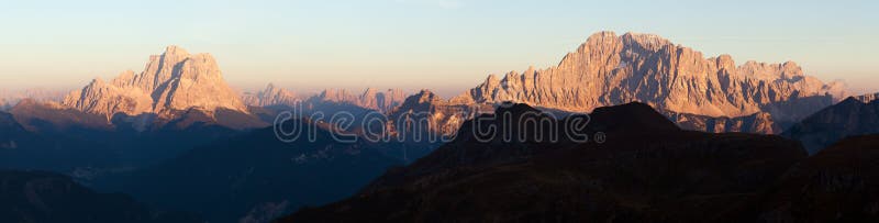 Evening panoramic view of mount Civetta and mount Pelmo