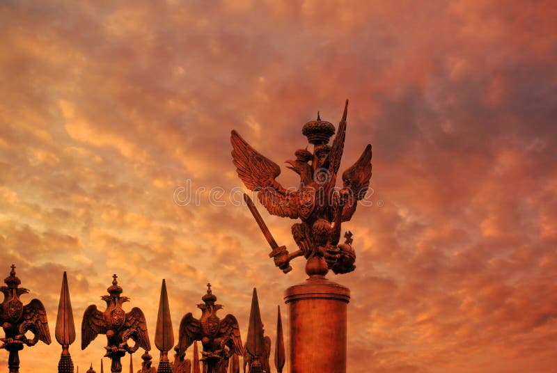 Evening in Saint Petersburg. Palace Square at sunset in St. Petersburg, Russia