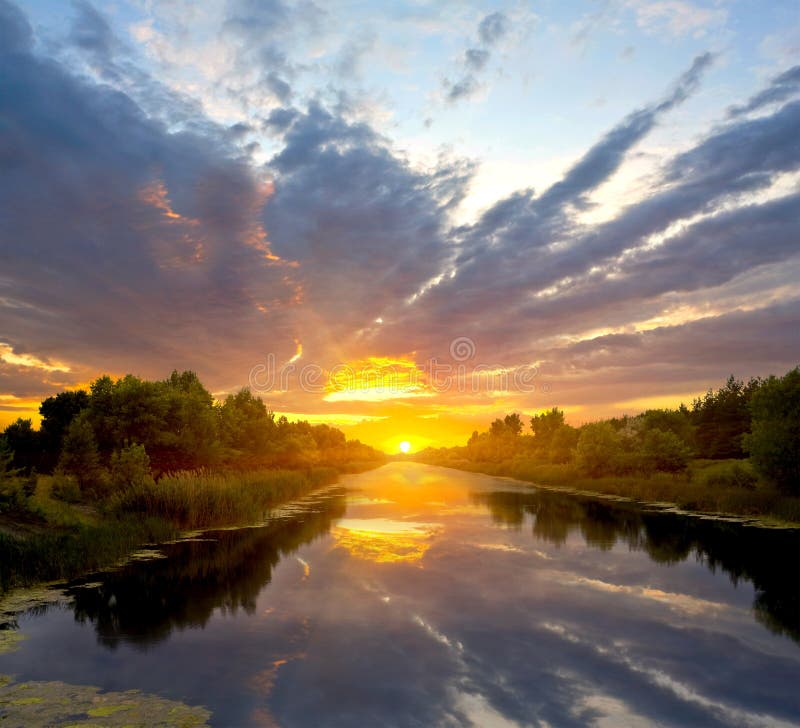 Evening scene on river