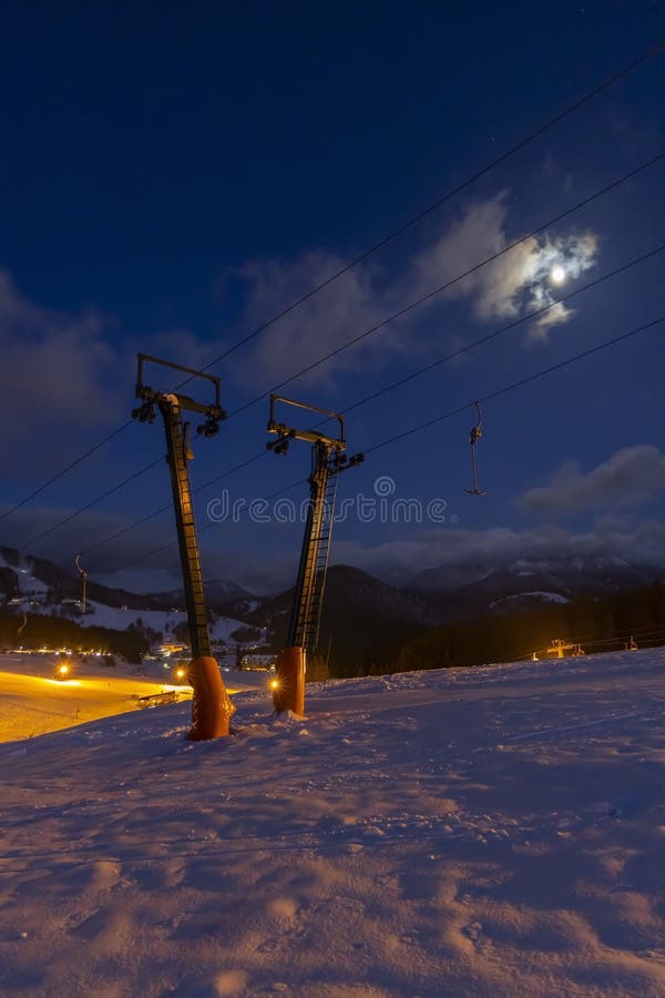 Evening skiing in ski center Donovaly, Low Tatras, Slovakia