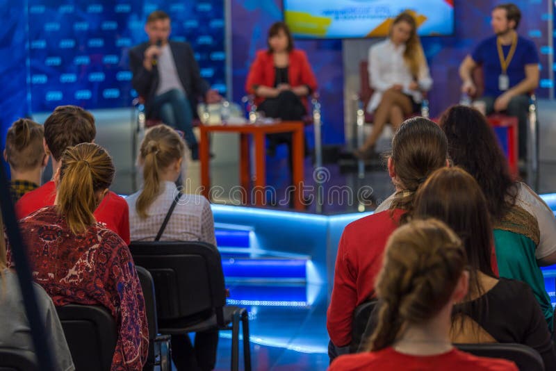 Evening talk show on the TV stock photo Evening talk show on the TV stock photo