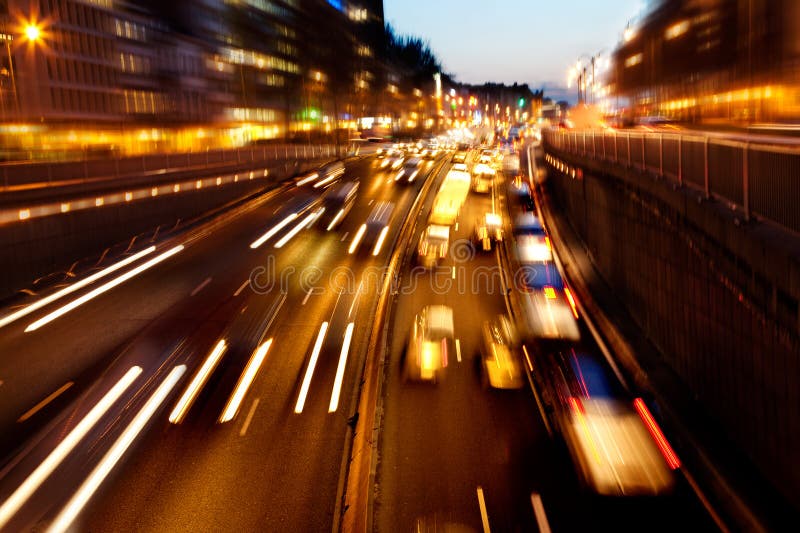 Evening Traffic. the City Lights. Motion Blur. Stock Photo Image of