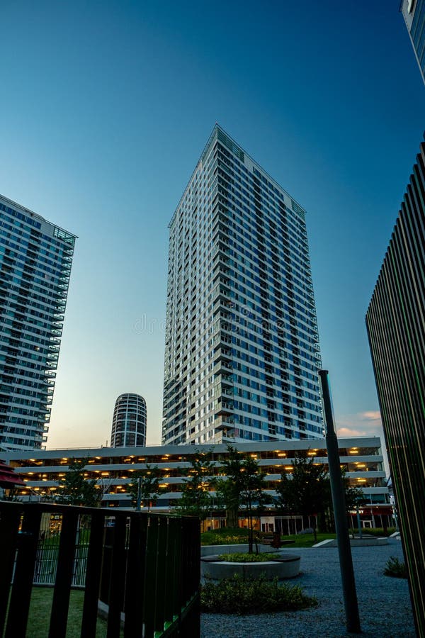 Evening view of modern part of Slovakia capital city Bratislava, business district