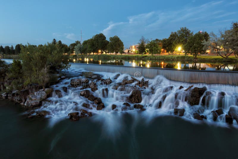 An Evening View of the Waterfall that the City of Idaho Falls, Idaho is Named after Stock Image