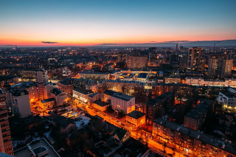 Evening Voronezh aerial cityscape from rooftop. Residential area. Night Voronezh aerial cityscape from rooftop. Residential area royalty free stock photos Evening Voronezh aerial cityscape from rooftop. Residential area. Night Voronezh aerial cityscape from rooftop. Residential area royalty free stock photos