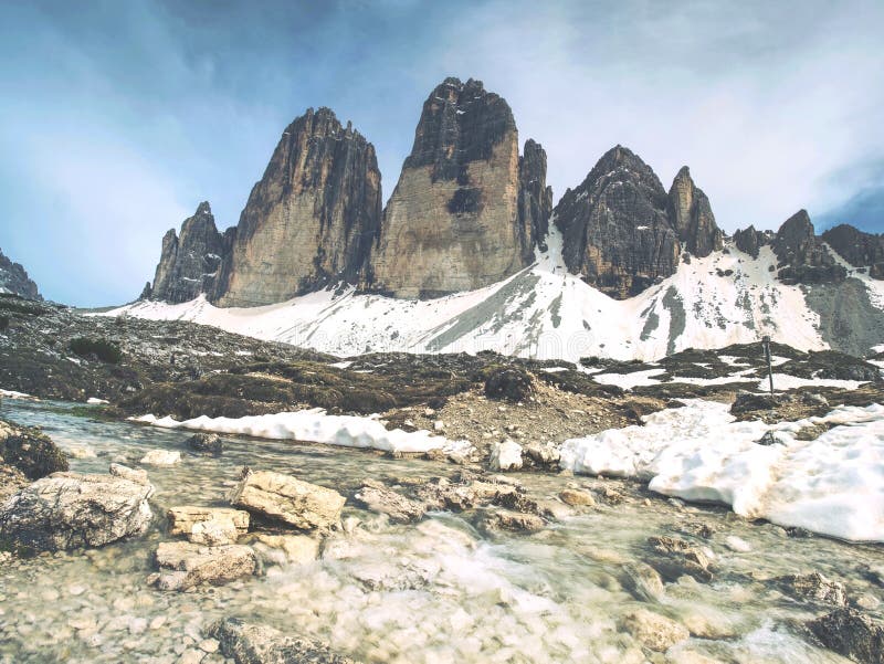 Evenning spring panorama view from popular trail. Sharp peaks stock images Evenning spring panorama view from popular trail. Sharp peaks stock images