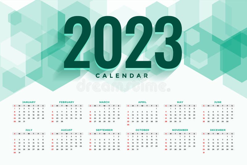 2023 Event Calendar Template with Hexagonal Design Vector Design Stock